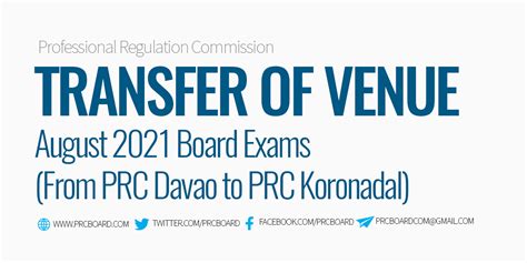 prc koronadal email address|PRC announces transfer of examination venue of August 2021.